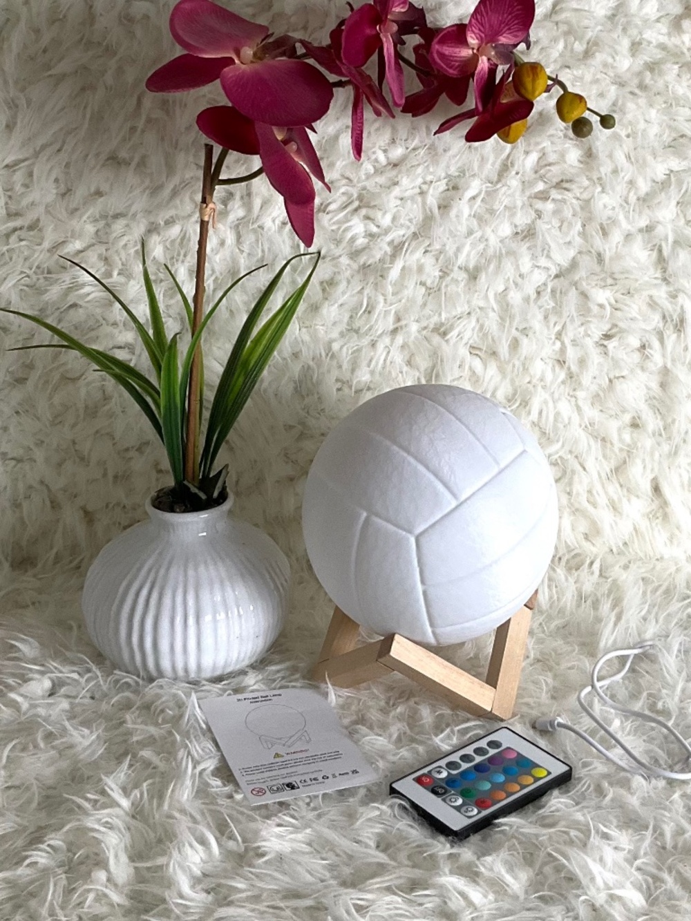 3D-PRINTED VOLLEYBALL LAMP WITH REMOTE-RECHARGEABLE~NEW!